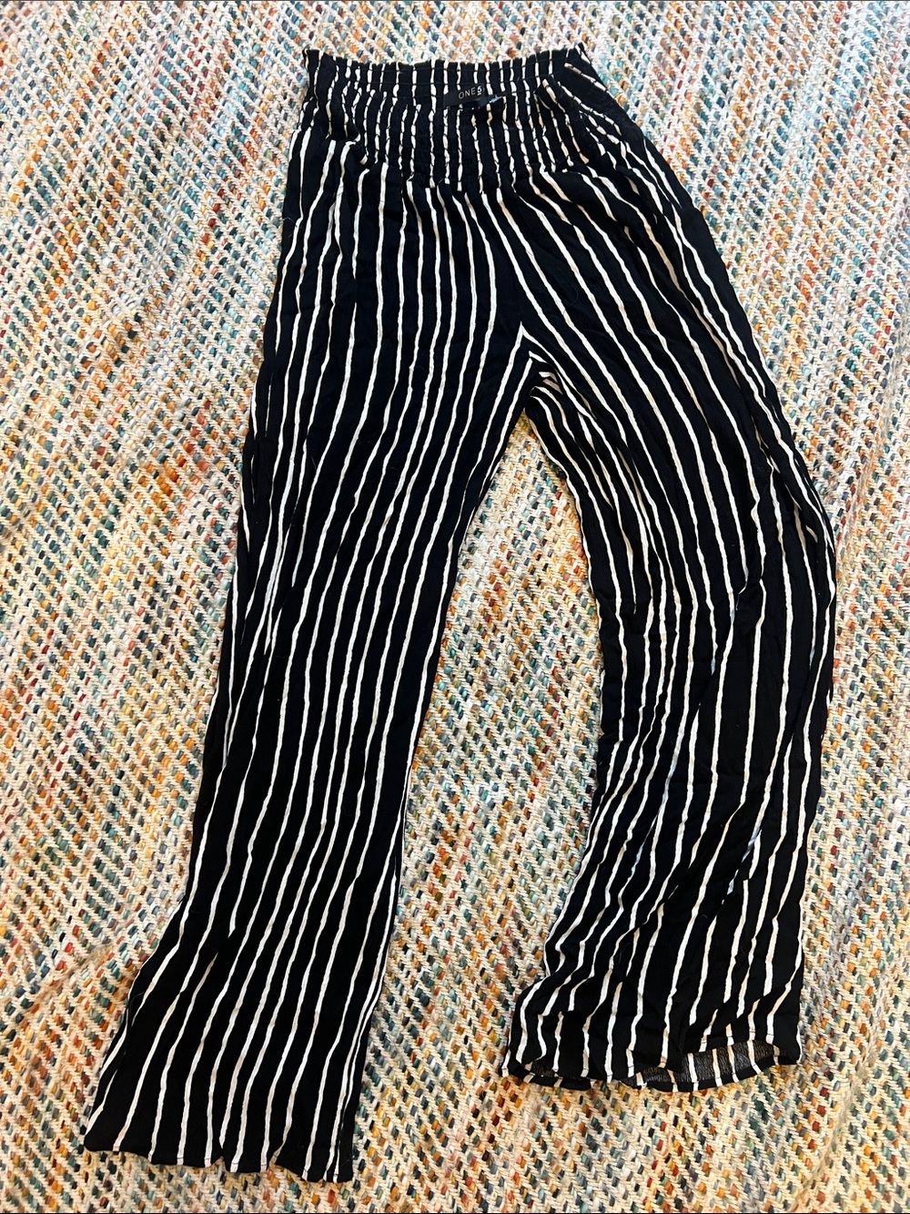 Black & White Vertical Stripe Wide-Leg Pants